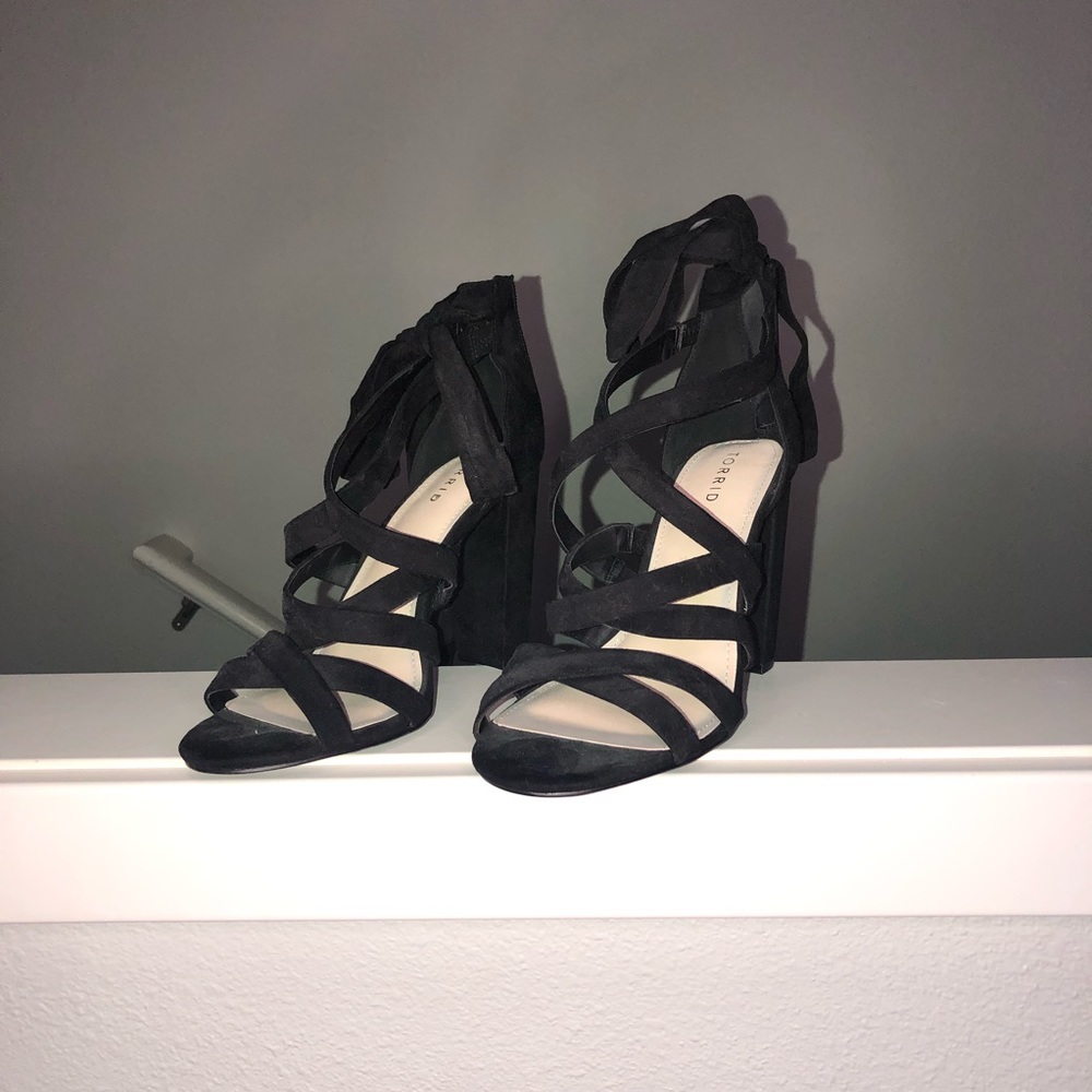 Torrid Black Faux Suede Tie Up Strappy Heels